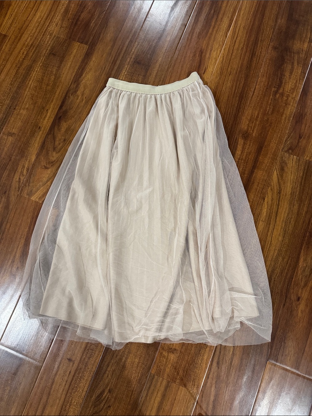 Cream Tulle Midi Skirt
